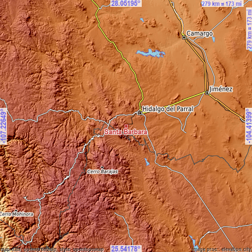 Topographic map of Santa Bárbara