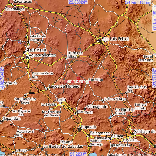 Topographic map of Santa Bárbara