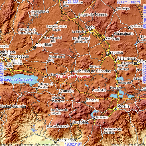 Topographic map of Santa Ana Pacueco