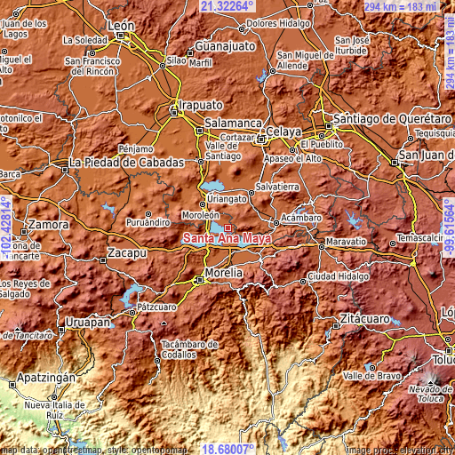 Topographic map of Santa Ana Maya