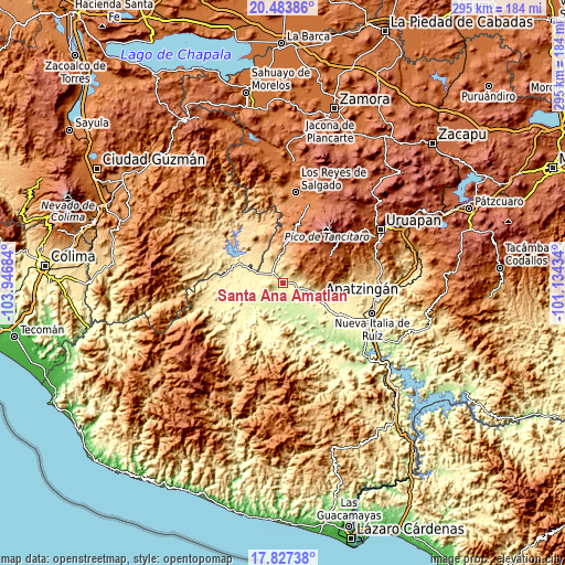 Topographic map of Santa Ana Amatlán