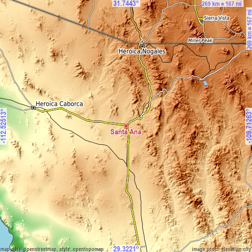 Topographic map of Santa Ana