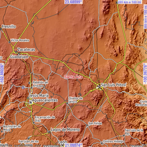 Topographic map of Santa Ana