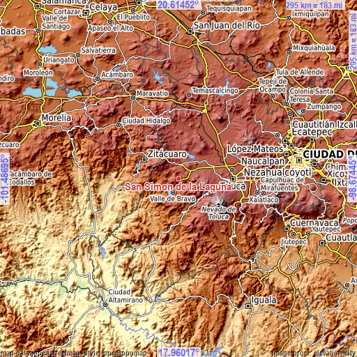 Topographic map of San Simón de la Laguna