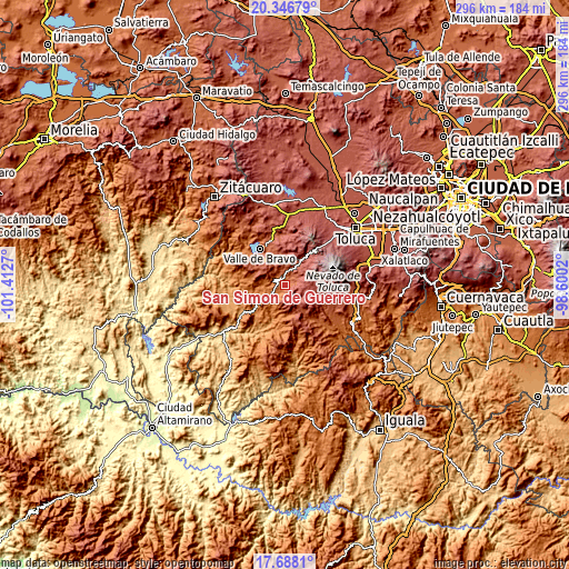 Topographic map of San Simón de Guerrero