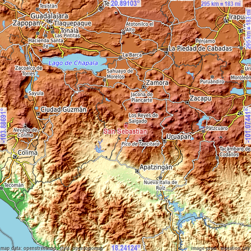 Topographic map of San Sebastián