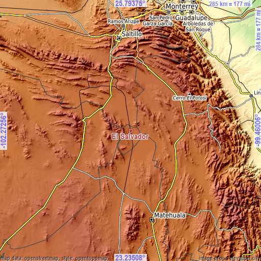 Topographic map of El Salvador