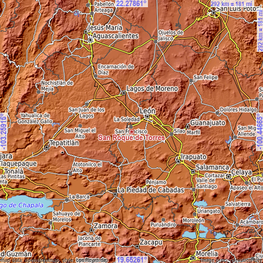 Topographic map of San Roque de Torres