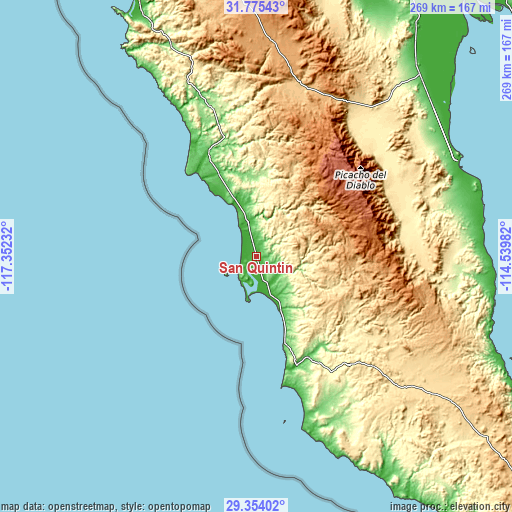 Topographic map of San Quintín