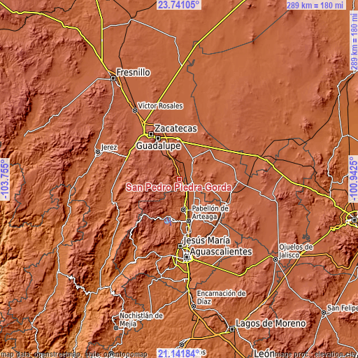 Topographic map of San Pedro Piedra Gorda