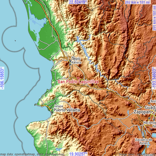 Topographic map of San Pedro Lagunillas