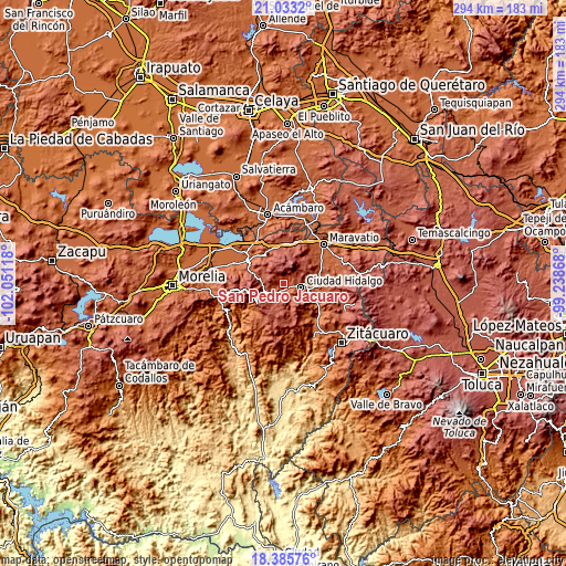 Topographic map of San Pedro Jácuaro