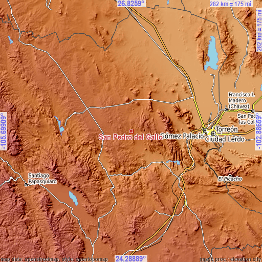 Topographic map of San Pedro del Gallo