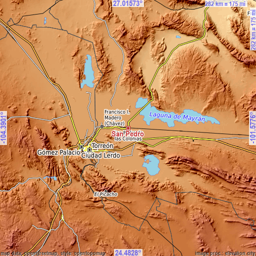 Topographic map of San Pedro