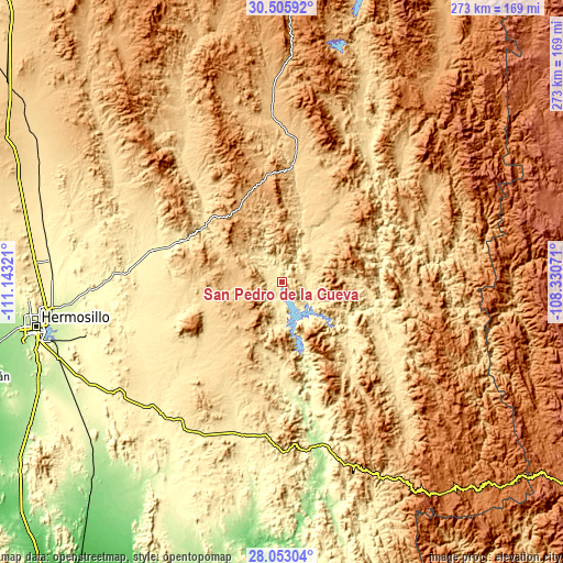 Topographic map of San Pedro de la Cueva