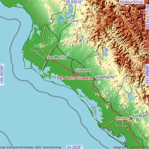 Topographic map of San Pedro Guasave