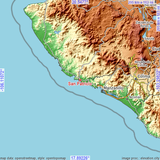 Topographic map of San Patricio