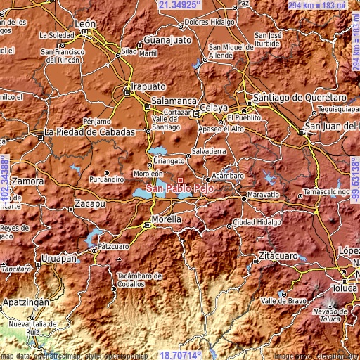 Topographic map of San Pablo Pejo