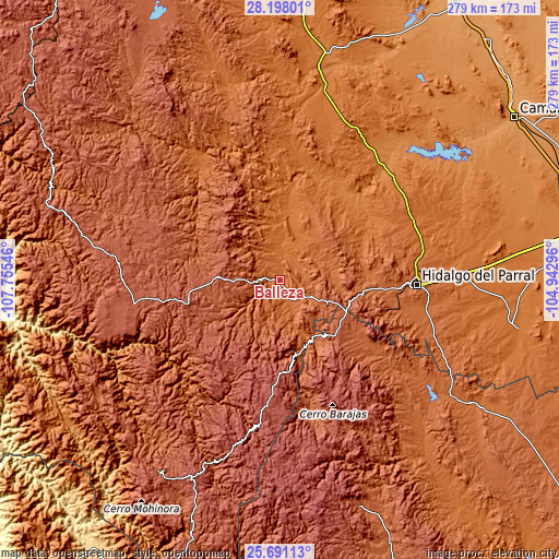 Topographic map of Balleza