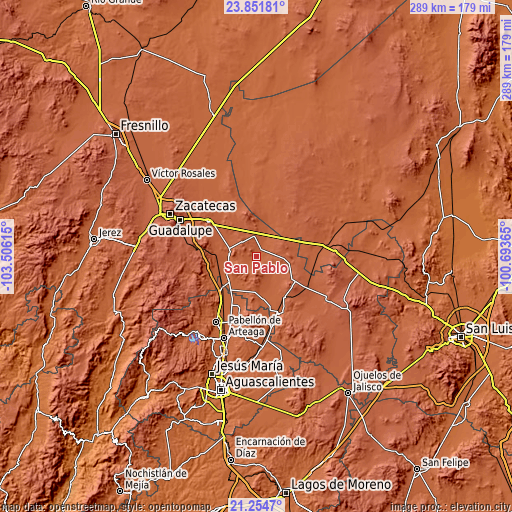 Topographic map of San Pablo