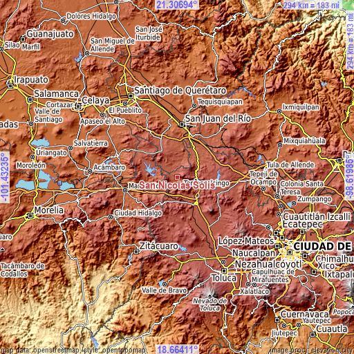 Topographic map of San Nicolás Solís