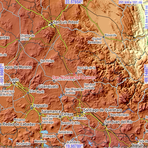 Topographic map of San Nicolás del Cármen