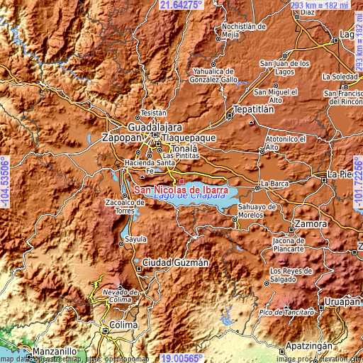 Topographic map of San Nicolás de Ibarra