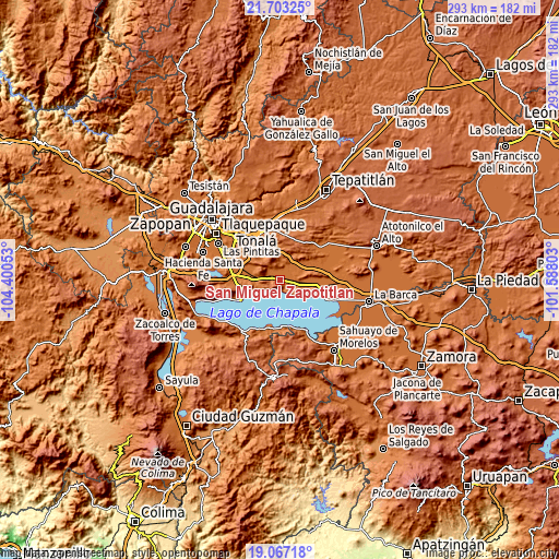 Topographic map of San Miguel Zapotitlán