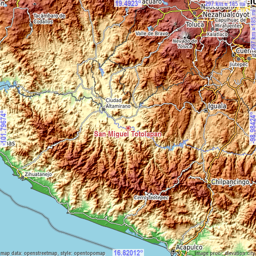 Topographic map of San Miguel Totolapan