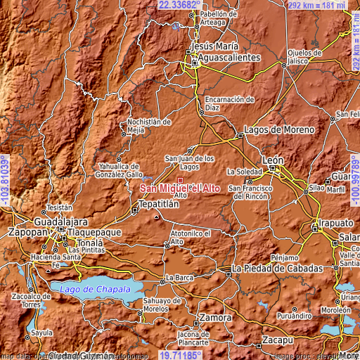 Topographic map of San Miguel el Alto