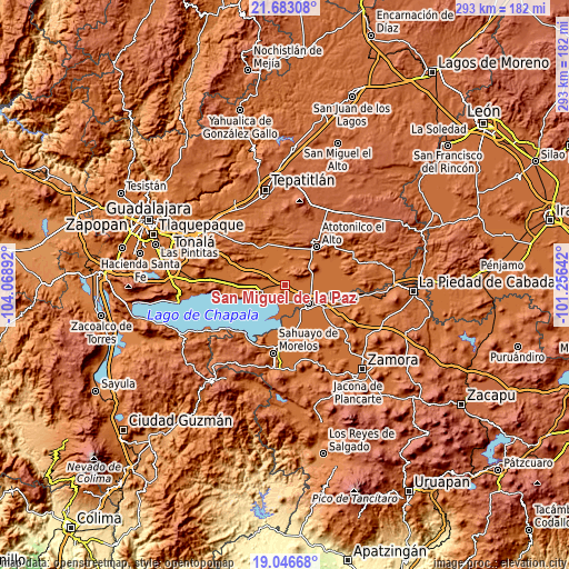 Topographic map of San Miguel de la Paz