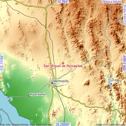 Topographic map of San Miguel de Horcasitas