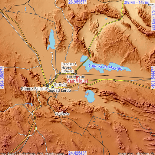 Topographic map of San Miguel