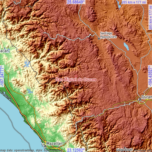 Topographic map of San Miguel de Cruces