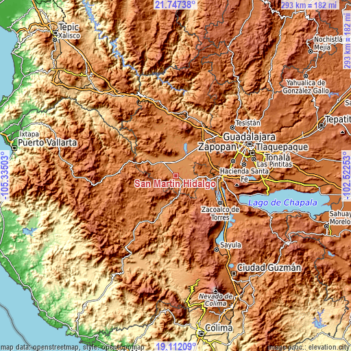 Topographic map of San Martín Hidalgo