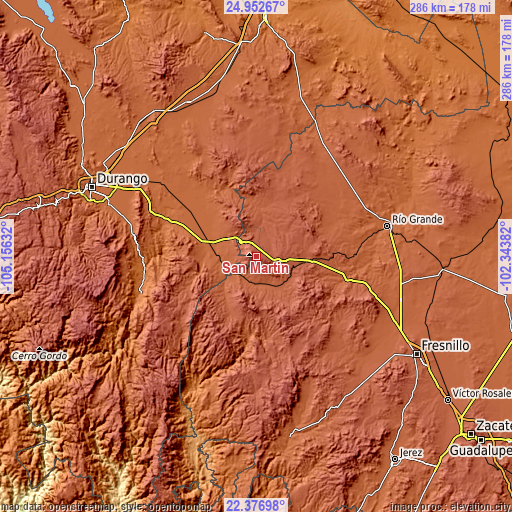 Topographic map of San Martin