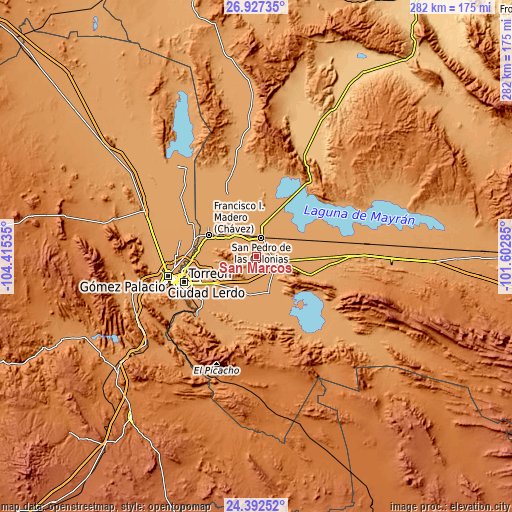 Topographic map of San Marcos