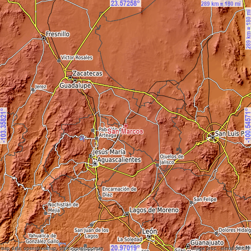 Topographic map of San Marcos