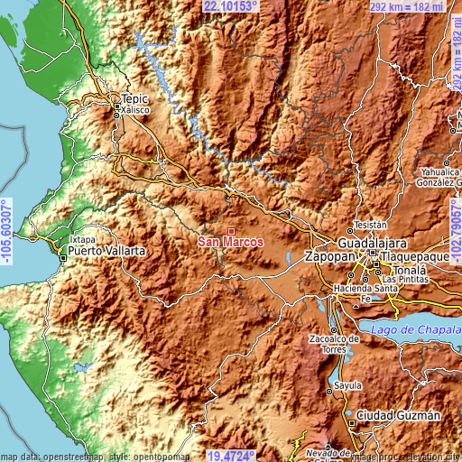 Topographic map of San Marcos