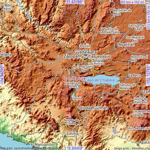 Topographic map of San Marcos