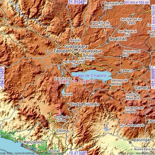 Topographic map of San Luis Soyatlán