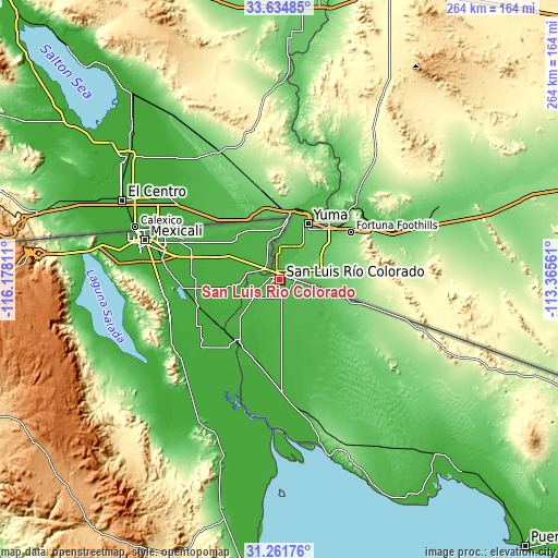 Topographic map of San Luis Río Colorado