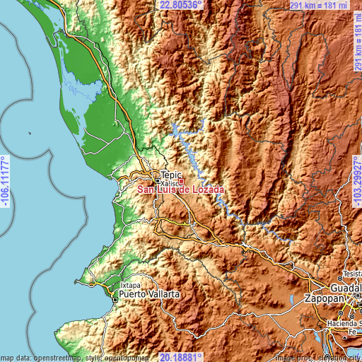 Topographic map of San Luis de Lozada