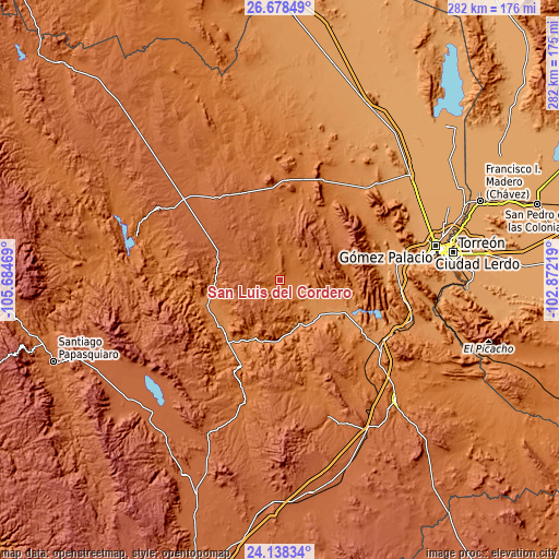 Topographic map of San Luis del Cordero