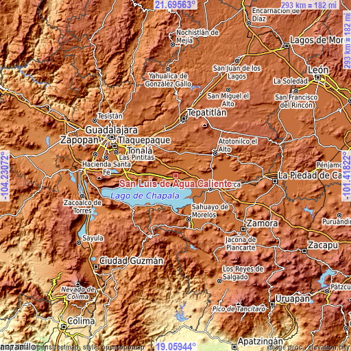 Topographic map of San Luis de Agua Caliente