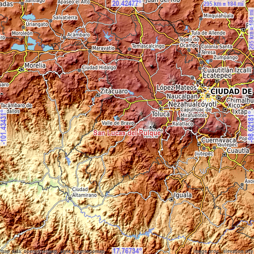 Topographic map of San Lucas del Pulque