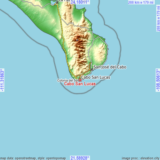 Topographic map of Cabo San Lucas