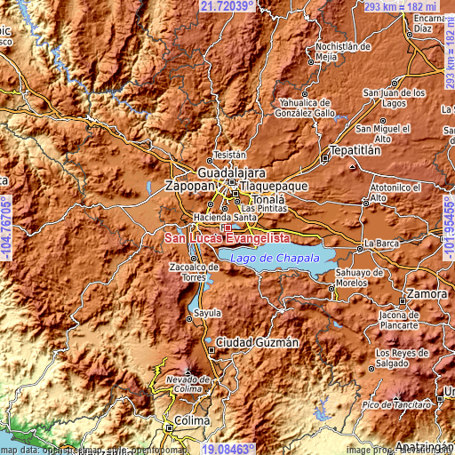 Topographic map of San Lucas Evangelista