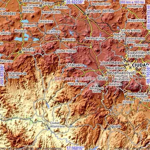 Topographic map of San Lucas Texcaltitlán