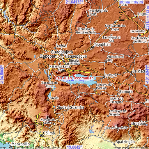 Topographic map of San Juan Tecomatlán